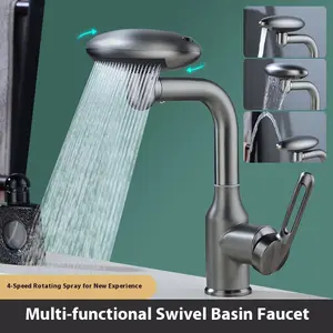 Spaceship Faucet 360° Rotating Bathroom Sink Faucet with 4 Spray Modes Modern Kitchen Vanity Lavatory Tap for Unique Home Decor & TikTok Viral Gift Multi-functional Swivel Basin Faucet
