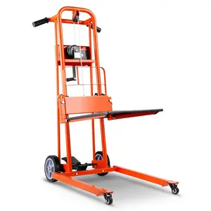 Portable Manual Winch Material Lift Stacker, 330lb Steel Frame Pallet Truck Dolly, 42.9in Max Lifting Height, Anti-Slip Grip, Swivel Casters, Lift Plate for Pallet Handling