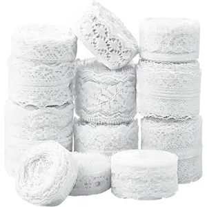 60 Yards White Lace Ribbon, 12 Rolls Vintage Floral Lace Trim with Assorted Crochet & Sewing Patterns for DIY, Gift Wrapping, Scrapbooking, Bridal Shower & Wedding Decor