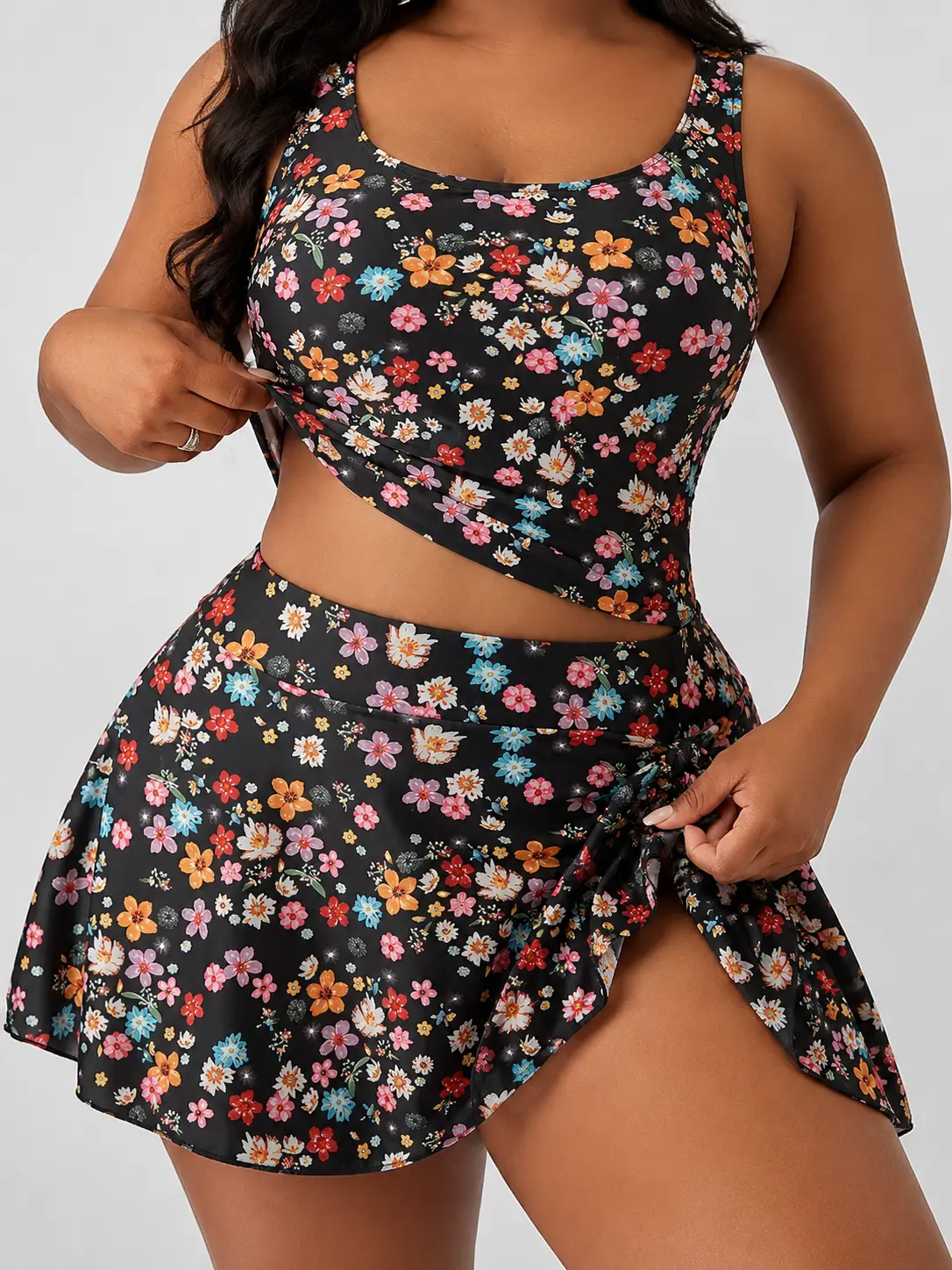 Women’s 2-Piece Sculpt Touch Tankini Swimsuits Set - Elegant Fitted Resort Wear, High-Waisted Skirted Push-Up Tummy Control Bathing Suit, Tummy Control Swimsuits for Women