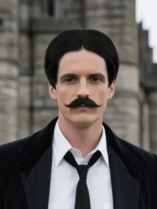 Men Wig with Mustache Black Synthetic Hair Short Wigs for Man Halloween Costume Party Cosplay Funny Wig