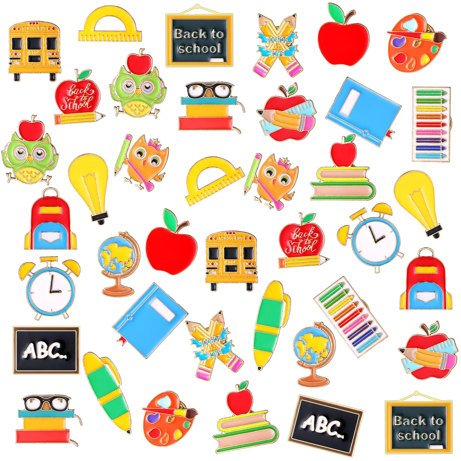 20/36/40 Pcs Back to School Pins Bulk for Pre-K Kindergarten Elementary High School Students Classmates Friends Cute Lapel Pins Brooch for Clothes Bags Accessories First Day of School Gift for Classroom Reward Party Favors Goodie Bag Fillers