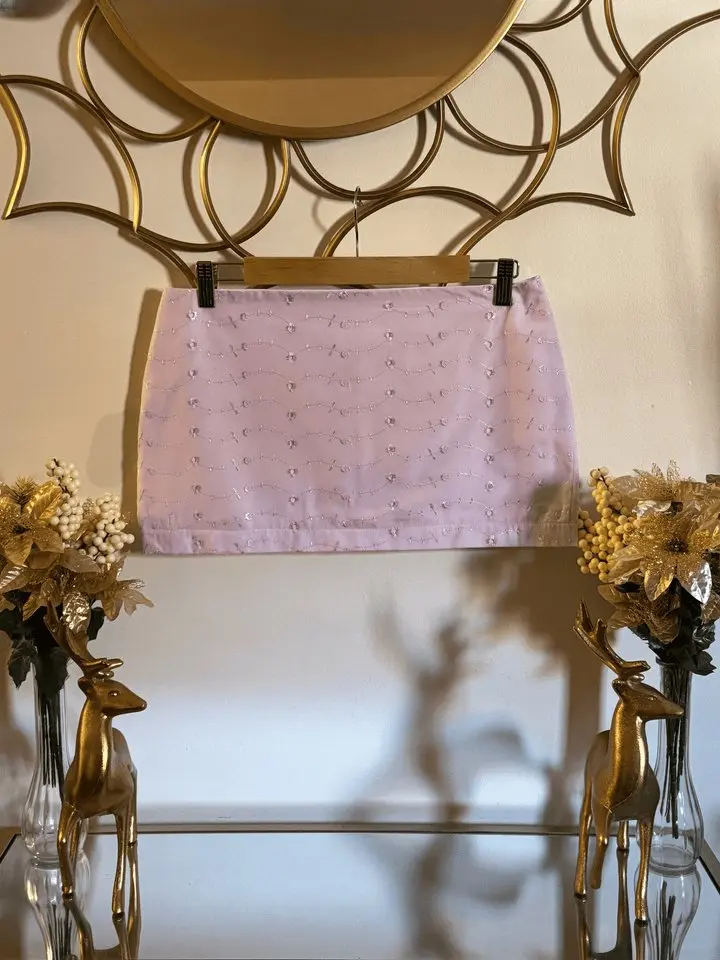 Lolas Digital The Wisteria Eyelet Mini Skirt - Made-to-Order Soft Lilac Mini for Spring/Summer - Structured Waist Design - Womenswear, Women Cotton Bottom