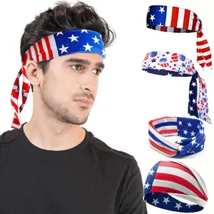 4-Pack American Flag Sports Bandana Set – Moisture-Wicking Sweat Headbands for Men & Women, USA Patriotic Design for Running, Football, Gym, Outdoor Exercise