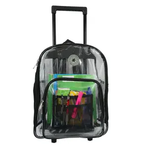 212 MAIN Harvest LM214 Deluxe Black Wheeled Backpack - 17 in., 0.5mm See-Through PVC Luggage Backpack