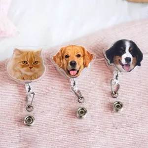Personalized Pet Badge Reel – Custom Dog or Cat Face Photo ID Badge Holder for Nurses, Doctors, Teachers, and Students