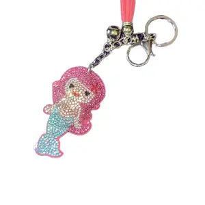 Mermaid Keychain with Rhinestone Accents and Pink Tail Design for Fashion Accessories