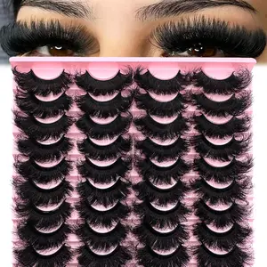 20 Pairs Extension Thick Long Reusable Extended Makeup Lashes 9D Faux Mink False Eyelashes, Multi-Layered Curly & Fluffy, Soft & Voluminous Drama Messy Mink Lashes, Cat Eye Shape,  Versatile For Holidays & Parties Strip Lashes,  Eyelashes, Fake Lashes