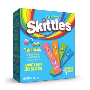 Skittles Singles To Go Tropical Drink Mix - 4 Fruity Flavors, 30 Servings, Watertok Artificial Strawberry