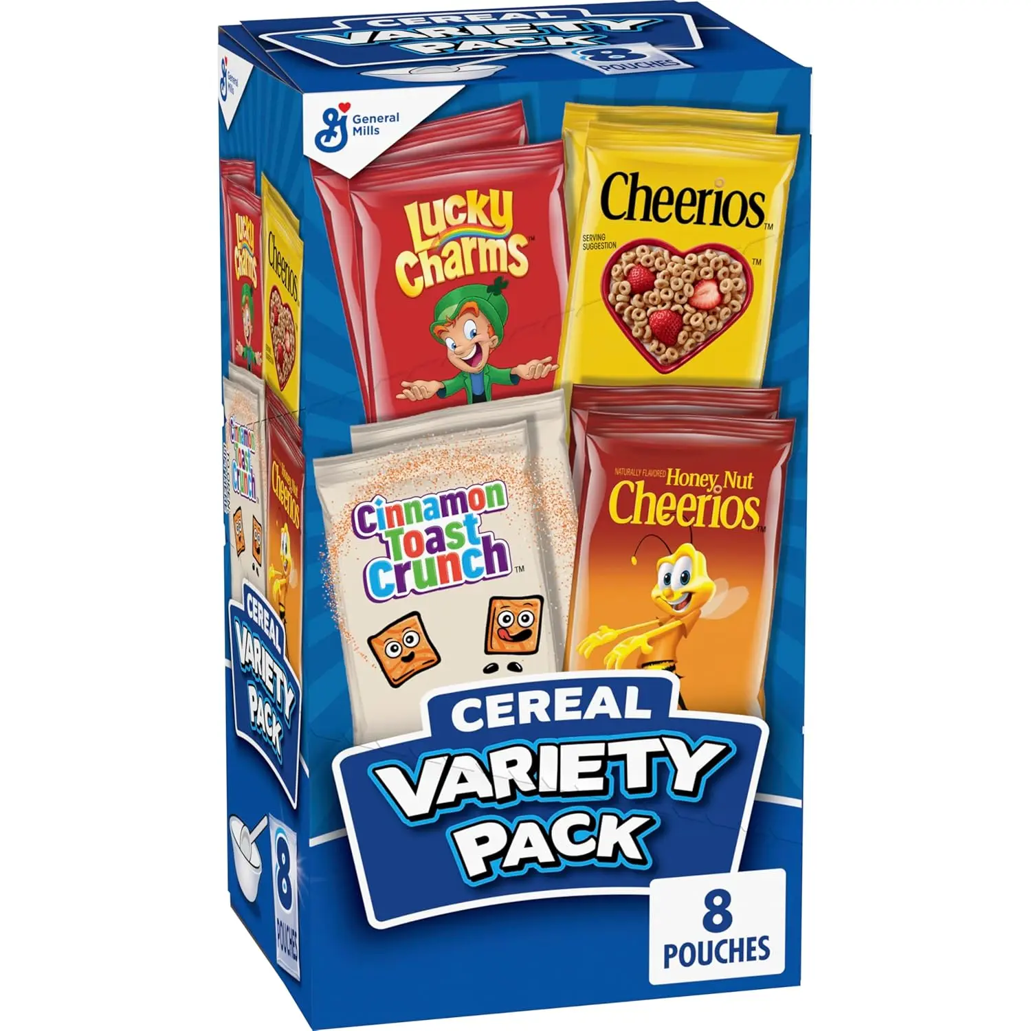 Cereal Variety Pack, Lucky Charms, Cinnamon Toast Crunch, Cheerios, Honey Nut Cheerios, 8 Pouches, 9.14 oz