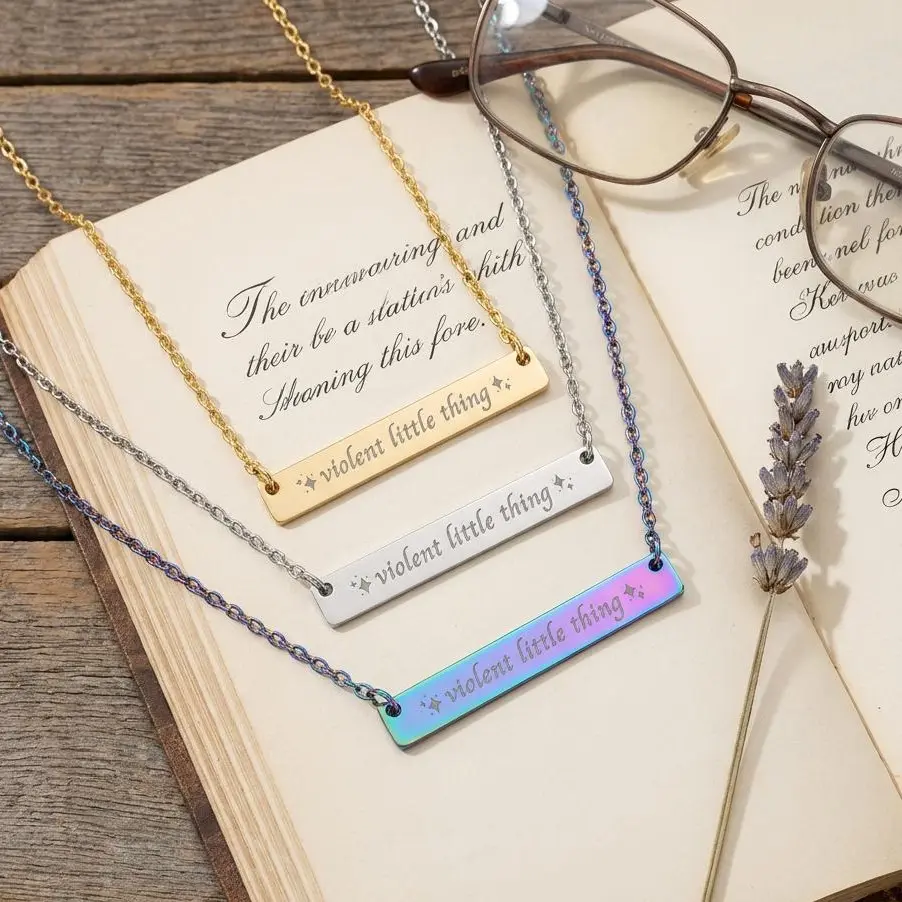 To Whatever End You Do Not Yield Dragon Wings Violent Little Thing Sparkles Engraved Bar Necklace, Fourth Wing Book Fan Jewelry, Violet Sorrengail Tairn Quote, Gift for Romantasy Reader