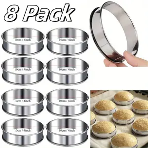 4/8/12PCS Double Rolled Crumpet Rings English Muffin Rings Nonstick Stainless Steel Pastry Tart Rings for Baking Round Egg Ring Molds Kitchen Cooking Baking Accessories