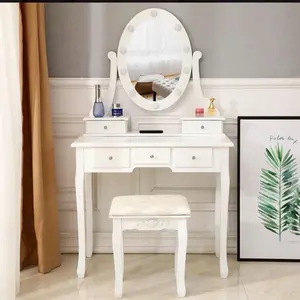 Vanity Set with Lighted Mirror 10 LED Bulbs Makeup Dressing Table Dresser Desk