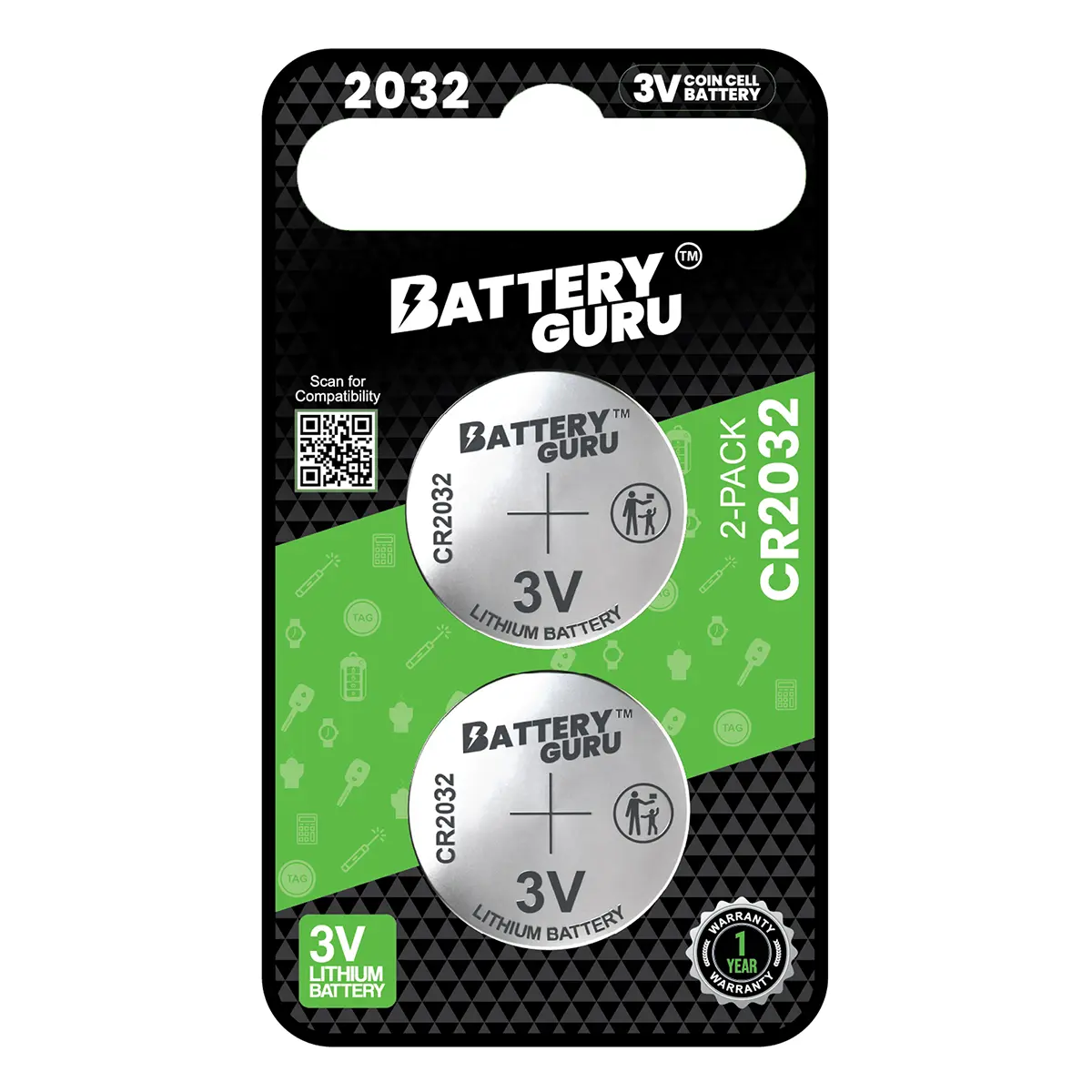 BatteryGuru Car Key Batteries CR2032 3V (Pack of 2)