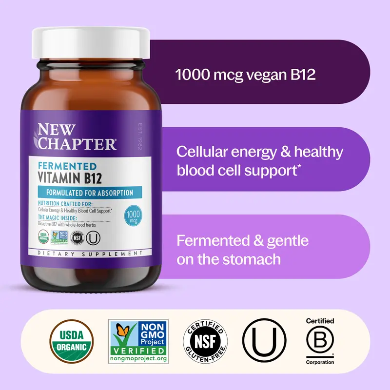 New Chapter Fermented Vitamin B12 with 1,000 mcg | Cellular Energy + Healthy Blood Cells - 30ct