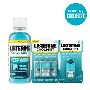 Listerine Travel-Size TikTok Shop Trio, Cool Mint Mouthwash 3.2 fl oz, Pocketmist and PocketPaks Fresh Breath Strips (Alcohol-Free Flavor Available) Listerine Travel-Size TikTok Shop Trio, Cool Mint Mouthwash 3.2 fl oz, Pocketmist and PocketPaks Fresh Breath Strips (Alcohol-Free Flavor Available)