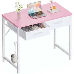 Small Computer Desk with 2 Drawers for Bedroom Study Writing Home Office Table for Small Spaces