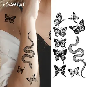 Dark Butterfly Snake Waterproof Temporary Tattoo Sticker Body Art Arm Fake Tattoos Sleeve For Women Men Neck Wrist