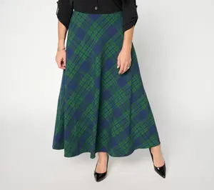 Joan Rivers Regular Biased Plaid Maxi SKirt with Hidden Zipper