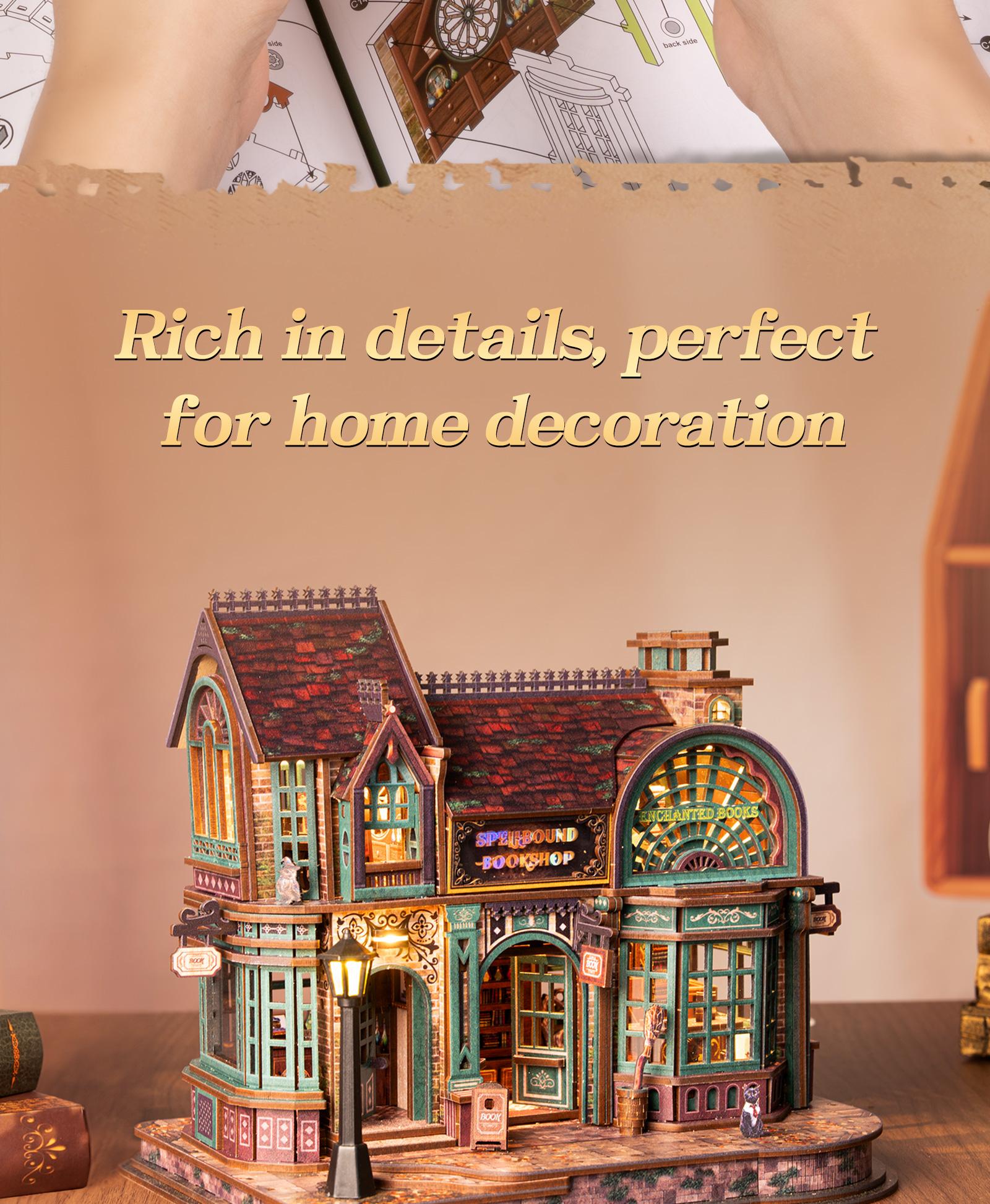 FUNPOLA 3D Wooden Puzzle Magic Bookstore with LED Lights - DIY Miniature Kit, Spellbound Bookshop, Home Décor Display, Creative Gift for Adults and Teens - DealsForYouDays