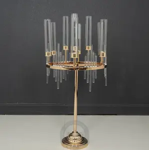 Set of 4 | 37” Tall 9 Arms Cluster Candle Holders【GOLD】 Decor Glass Pack Box Room Ornaments Metal