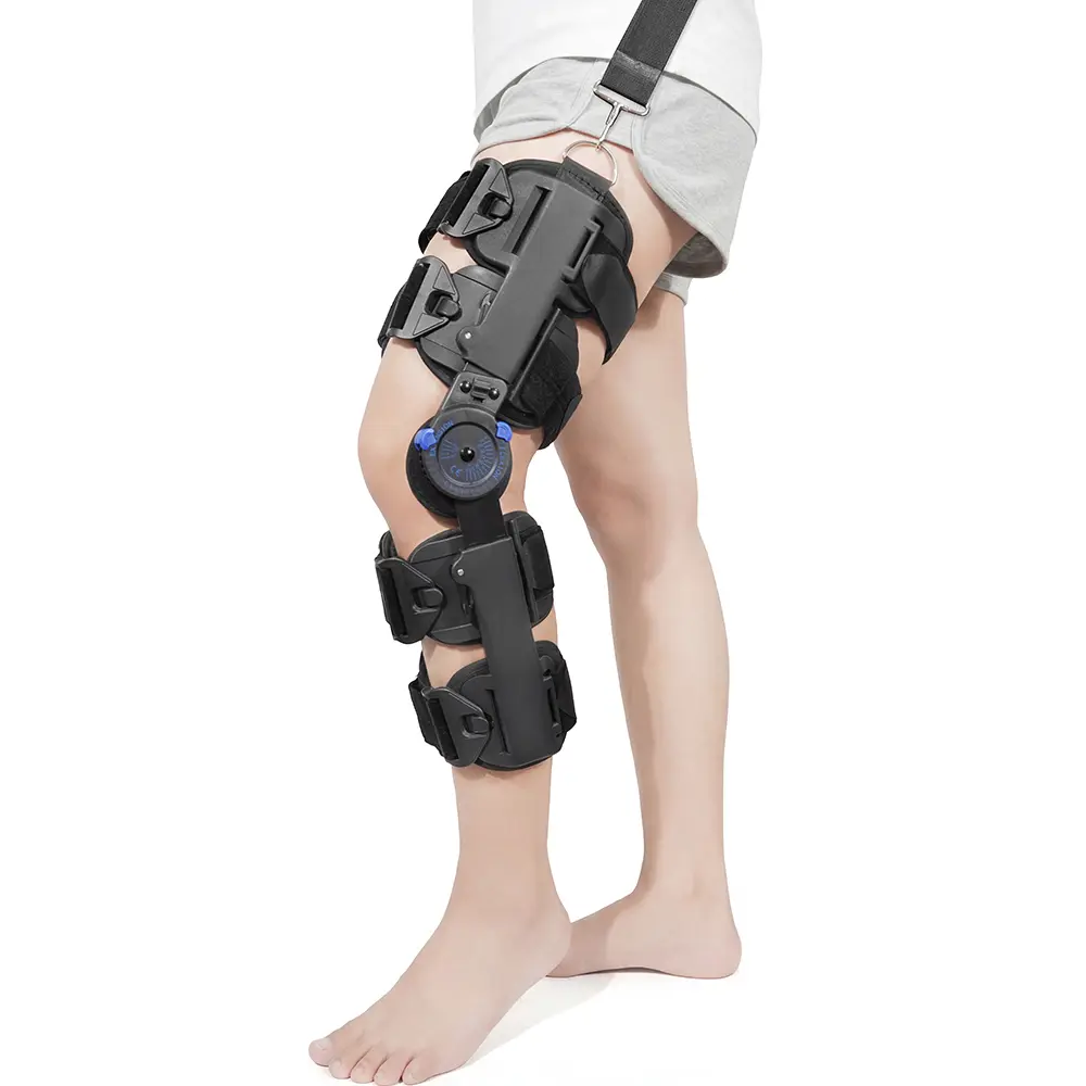 Adjustable ROM Knee Brace with Shoulder Strap Aulexmed Hinged Knee Support Brace, Length Adjustable, Quick-Release Buckles, Anti-Slip Strap, Lightweight Support for Daily Wear and Walking