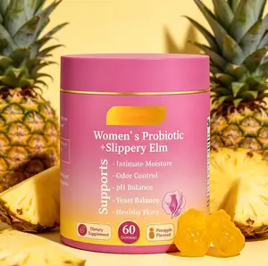 Her Juicy Natural Feminine Support Gummies, Prebiotics Cultivate Good Bacteria, Lactobacillus Stabilizes pH, Slippery Elm Fixes Dryness Issue Hawaiian Pineapple Flavored Feminine Probiotic Supplement, 60 Pineapple Gummies