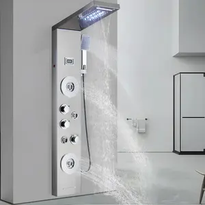 LED Bath Shower Faucet Temperature Digital Display Bathtub Tap Shower Panel Body Massage System Jets Tower Shower