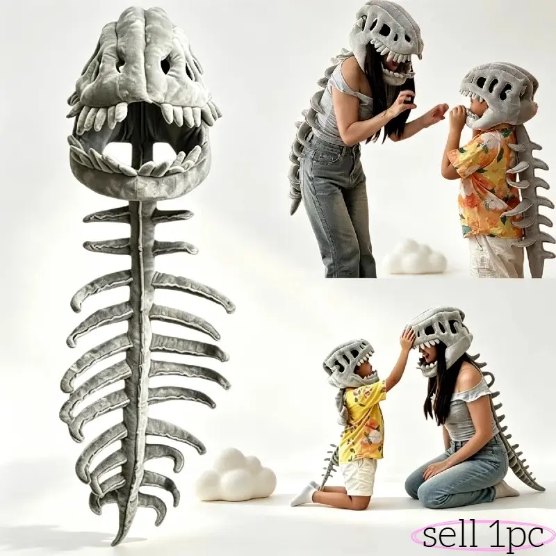 2026 New Dinosaur Skeleton Costume- 3D Spinosaurus Skull Mask & Plush- Party Apparel for Adults and Children, Perfect for Parties and Birthday Gifts, Dinosaur Skeleton Headgear, Party Cosplay