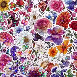 100pcs Laser Shiny Waterproof Holographic Floral Stickers, Deep Color Leaves, Vibrant Colors, DIY Decor for Phone, Laptop, Tablet, Notebook, Cup, Book