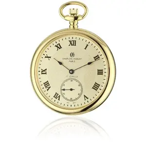 212 MAIN Unisex Analog Mechanical Pocket Watch - IP-Plated Stainless Steel, Open Face, Casual Round Gold Dial with Numerals, Push-Pull Crown, for Casual Wear, Analog Mechanical Watch