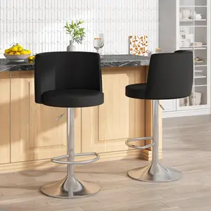 AWQM Velvet Bar Stools Set of 2, Modern Swivel Bar Chairs with Adjustable Height, Upholstered Kitchen Island Chairs in Beige, Black, or Grey