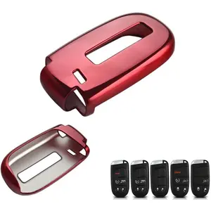 TPU Key Fob Protective Cover Case For Dodge Charger Challenger Dart Durango Journey, Chrysler,Jeep Grand Cherokee,Renegade etc (Chrome Red)