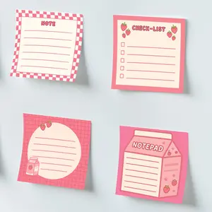 Cute Pink Sticky Notes Set Note Pad | 4-Pack Strawberry & Milk Kawaii Variety Pack with Checklist | Aesthetic Stationery Gift for Women, Teens, Students | 3x3 Journal & Planner Supplies | 200 Sheets
