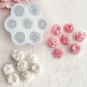 DIY wax product mold, 7-link flower and floral mold, suitable for making small floral scented candles, wax melts, drip resin, gypsum cement, concrete pouring, can be used for home desktop atmosphere decoration, holiday gifts, handicraft gifts