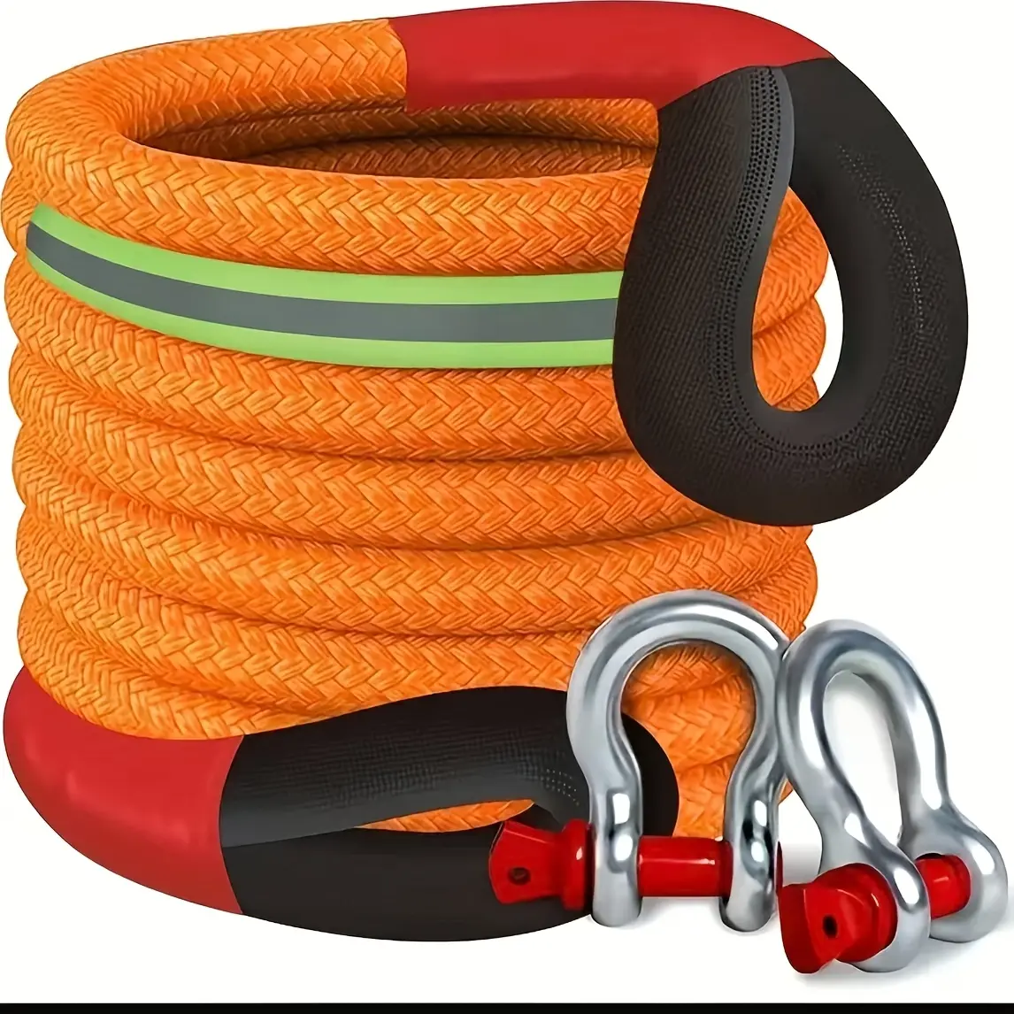 Heavy-duty Tow Rope and Tow Hook Combo Set in 3 Sizes, 196.85-inch Nylon Recovery Rope (5 Meters / 7 Meters / 9 Meters), with 2 Steel U-shaped Hooks and a Storage Bag, Suitable for Truck, SUV, UTV, ATV Off-road Recovery