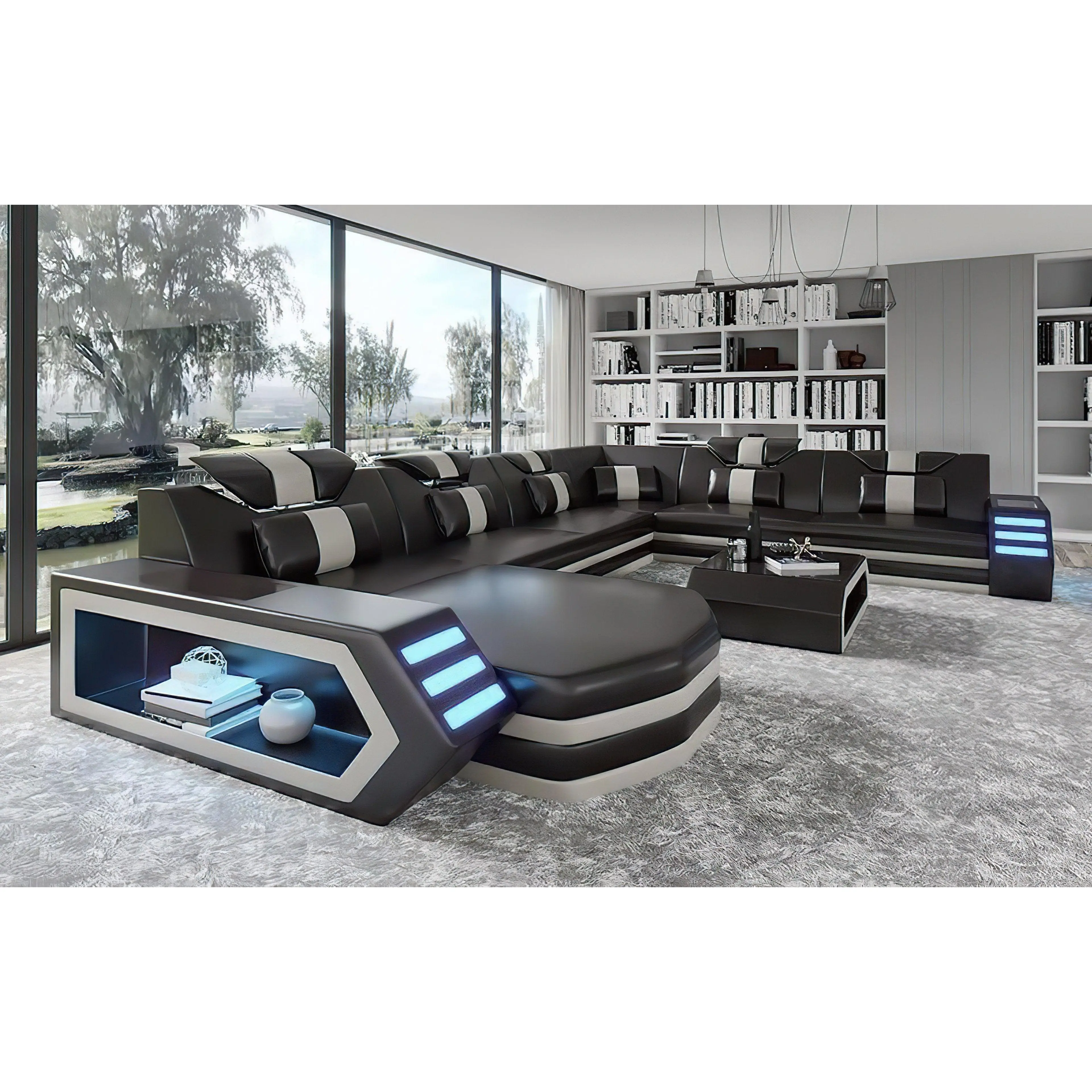 Eileend Leather Sectional Sofa with LED Lights | Futuristic Furniture