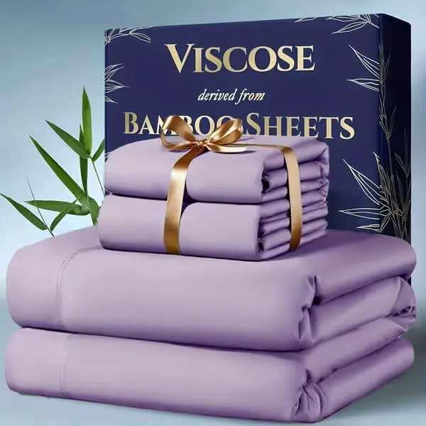 4 Piece Bamboo Cooling Sheet Set, Extra Deep Pocket Bed Sheets, Breathable Soft Bedding for Hot Sleepers, Includes Fitted Sheet Flat Sheet & Pillowcases, Queen King Sizes