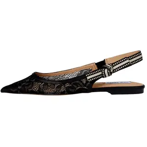 Steve Madden Olsen Slingback Flats Black Lace  OLSE02S1 Women's