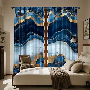 Blue Marble Pattern Print Curtain Set 2 Pieces, Home Decoration Curtain, Snowflake Design Holiday Home Decor, Interior Decoration Accessories, Curtain Replacement, Suitable for Living Room Balcony Bedroom Windows