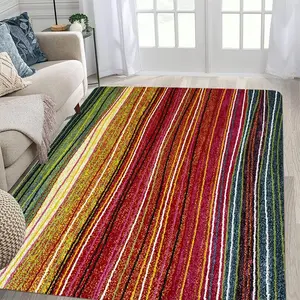 Colorful Stripe Pattern Rug, Fluffy Bedroom Rug, 1/2 Counts Non-slip Soft Floor Mat, Decorative Carpet for Home Living Room Bedroom Study Room