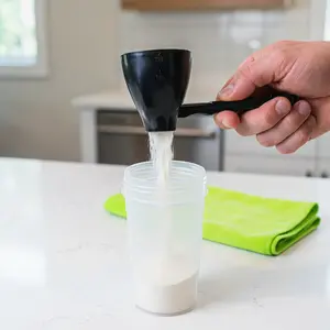 Effortless Adjustable Spill-Proof Protein Powder Scoop, Ergonomic long handle for precise pouring, no waste and no messy spills. Perfect for protein, pre-workout, creatine, milk powder and baking powder. Portable durable daily tool for home-YYA