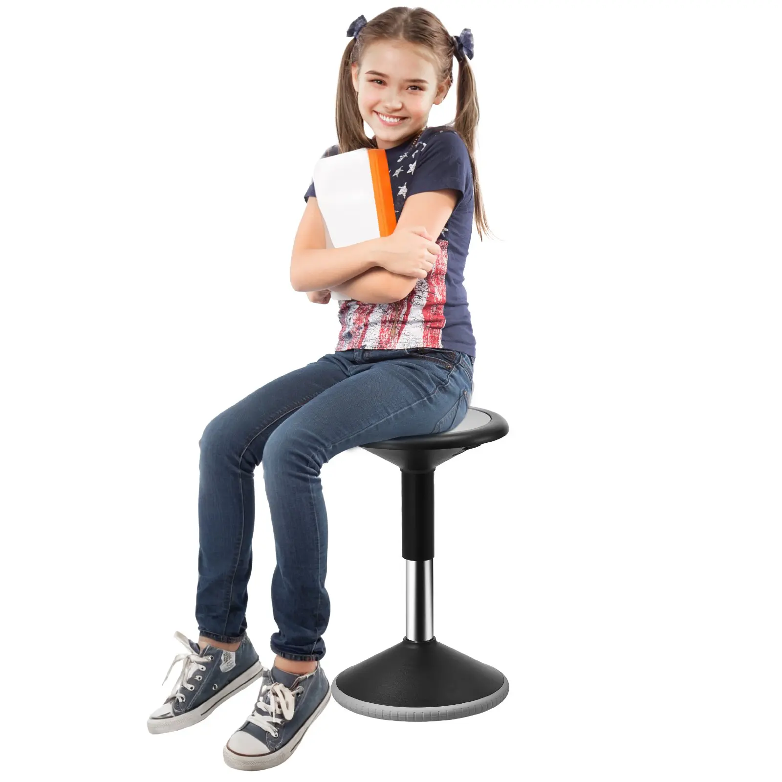 【DealsForYouDays】VEVOR Wobble Chair, Height-Adjustable (15.7-21.7) Active Chair, Flexible Seating Wobble Stool Made of PVC+ABS Improves Focus Posture, Ideal for Schools, Office and Home, Age 12-18, Black