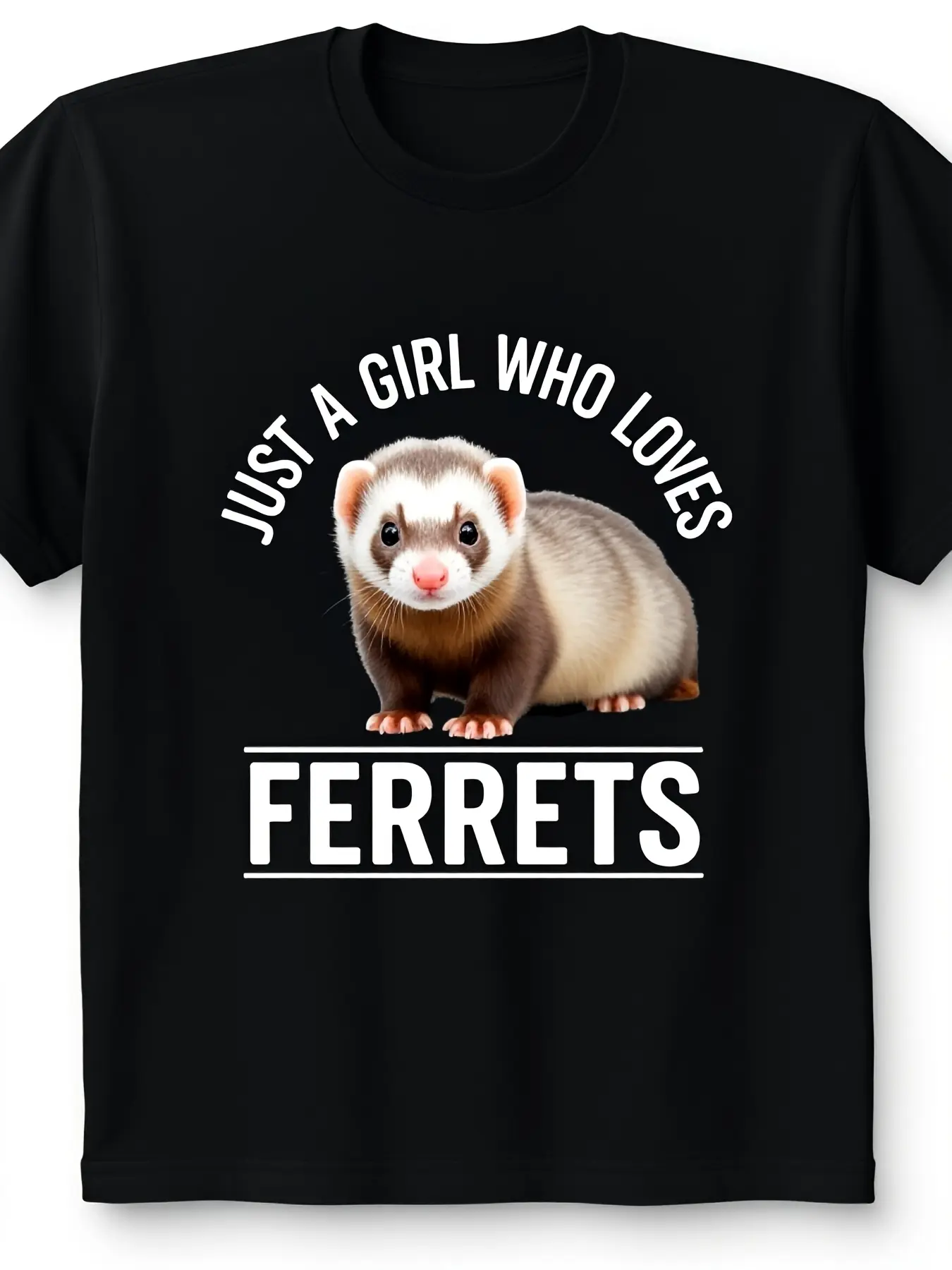 Just a Girl Who Loves Ferrets Graphic TShirt Black unisex soft cotton short sleeve t shirt, vintage graphic casual tee for men women teens, perfect birthday holiday gift for camping travel gym daily street  wear