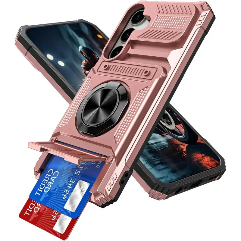 Phone Cases for Samsung Galaxy S25 S24 S23 FE Ultra Plus & A56 A55 A36 A35 A26 A17 A16 A15 A14 5G Case with Hidden 2-Card Holder, Magnetic Rotating Ring Kickstand, Dual-Layer Shockproof Protection