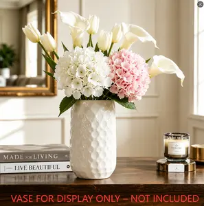 Elegant Artificial Hydrangea, Calla Lily and Tulip Bouquet - Fake Decorative Flowers for Home Decor, Vase Not Included