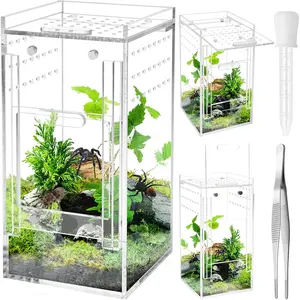 Mini Spider Enclosure,  3x3x6''  Terrarium with Ventilation Jumping Spider Enclosure Cage Portable  Habitat Terrarium for Tarantula Lizards Gecko with Tongs, Dropper