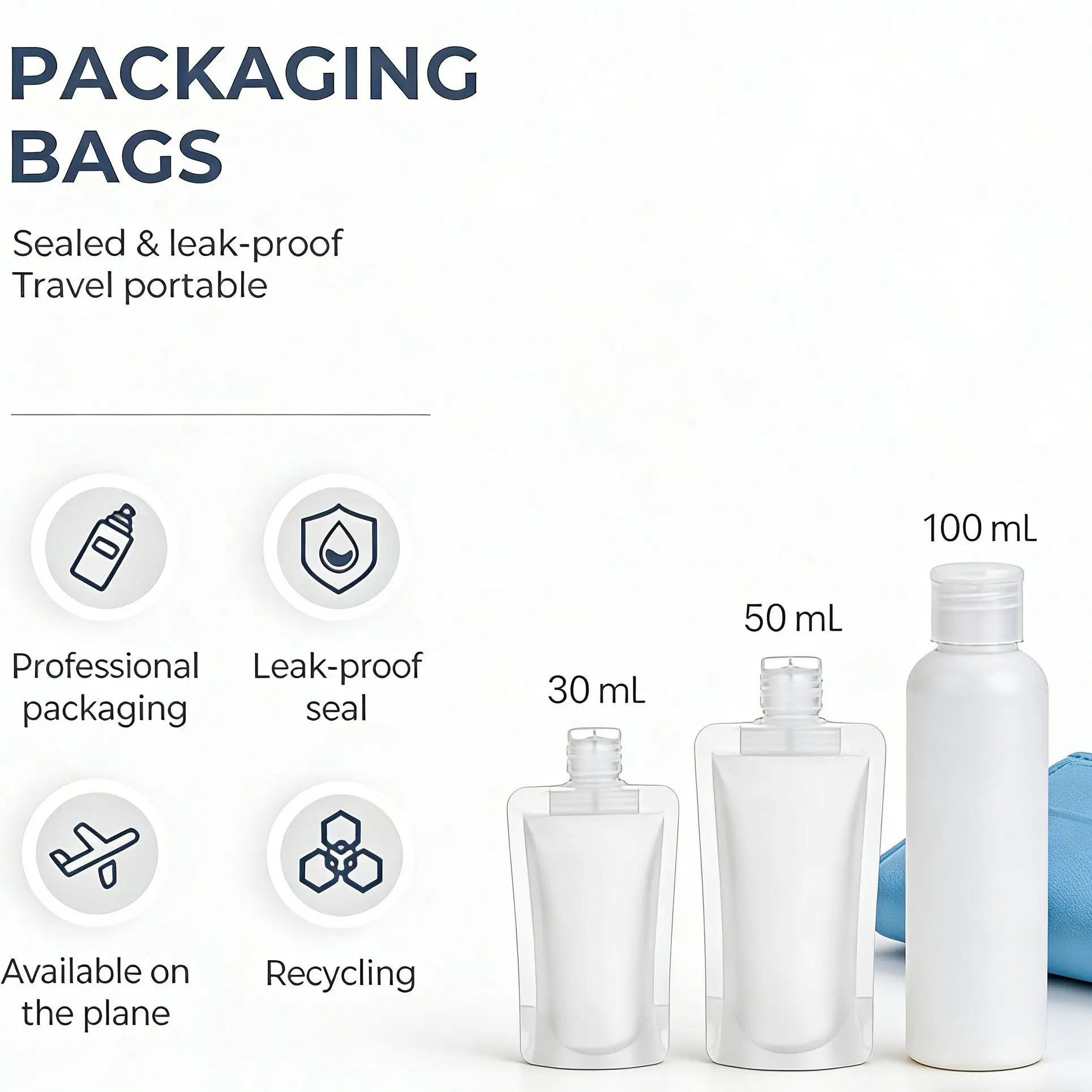 Premium Squeeze Pouches - Leakproof Cosmetic and Shampoo Containers - Travel Solution
