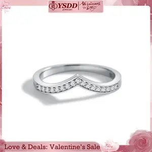 【#60 Great for Matching! 】 Synthetic Moissanite Wedding V Band Rings for Women D Color VVS1 in 925 Sterling Silver Half Eternity Stackable Engagement Ring Anniversary Band Size 4.5-10