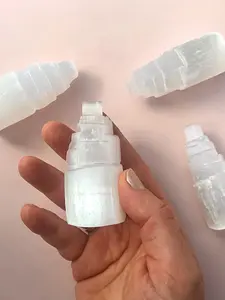 1pc Selenite Tower Ornament, Crystal Carvings, Natural Crystal Tower, Selenite Skyscraper for Home Decor, Candle Holder, with Ideal Gift for New Year, Christmas, Valentine'S Day, for Jewelry Making, Beading Pattern, Classic Dinner & Tea Party Decoration